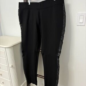 White House Black Market XL Black Pants with faux Leather Accents. EUC stylish